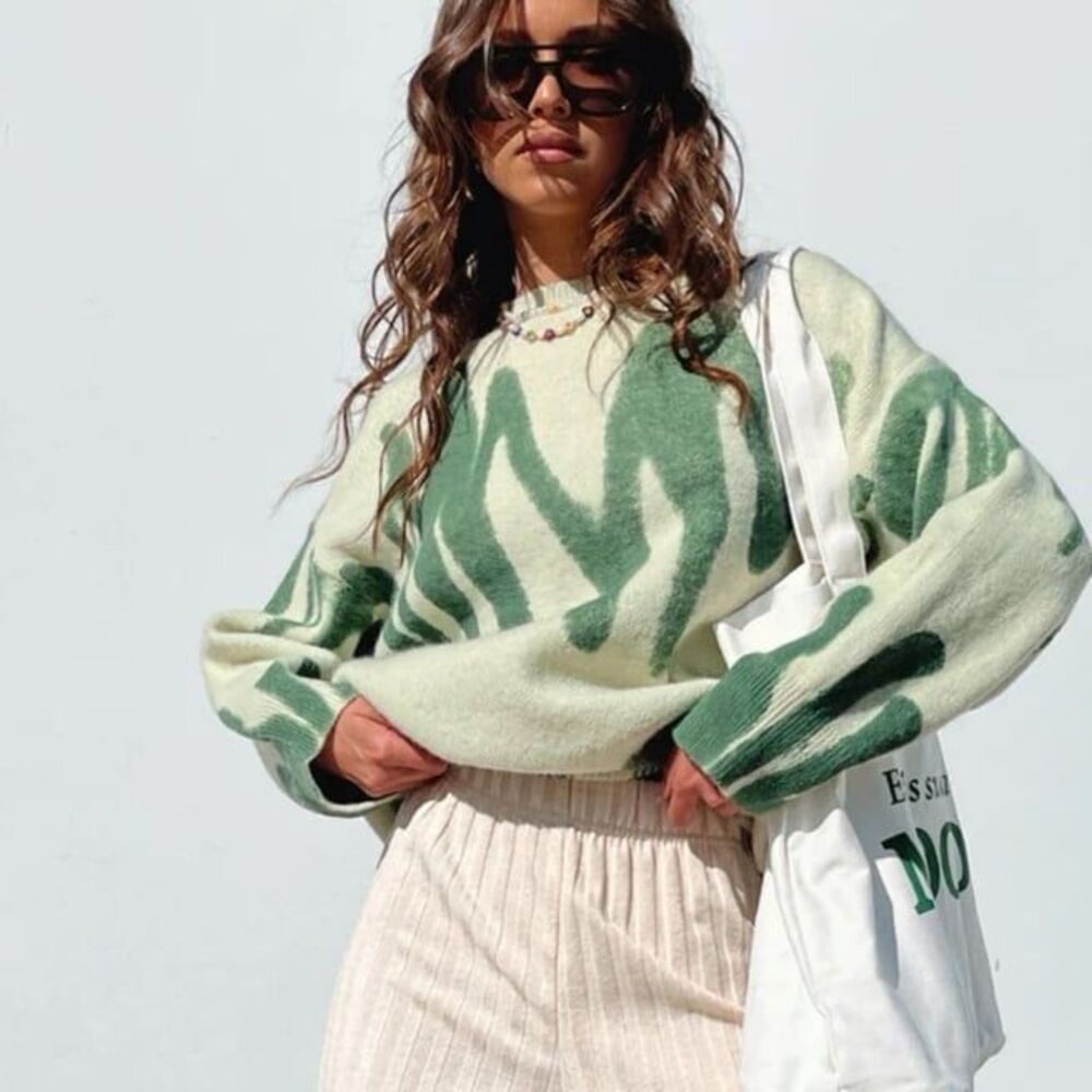 Princess Polly Katie oversized green scribble sweater